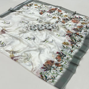 White Floral Digital Printed Georgette Saree