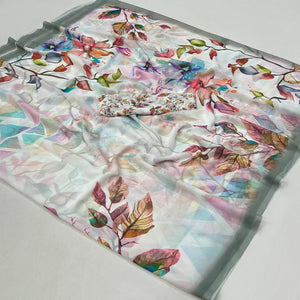 White Floral Digital Printed Georgette Saree