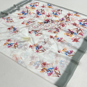 White Floral Digital Printed Georgette Saree