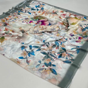 White Floral Digital Printed Georgette Saree