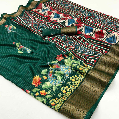 green-floral-printed-dola-silk-saree-with-jacquard-border-2