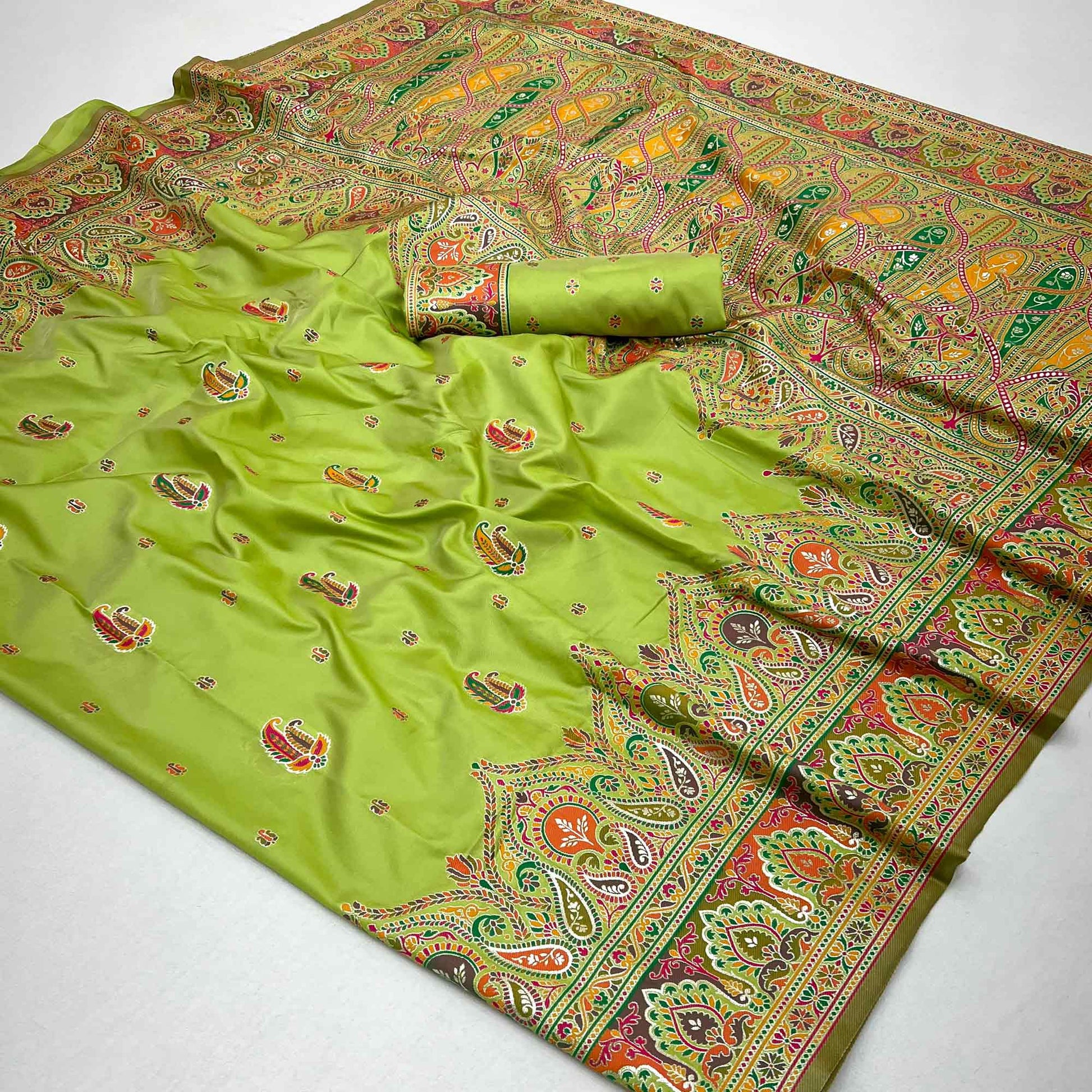 green-floral-woven-pure-silk-pashmina-saree