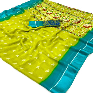 green-floral-printed-georgette-saree-with-zari-border-3