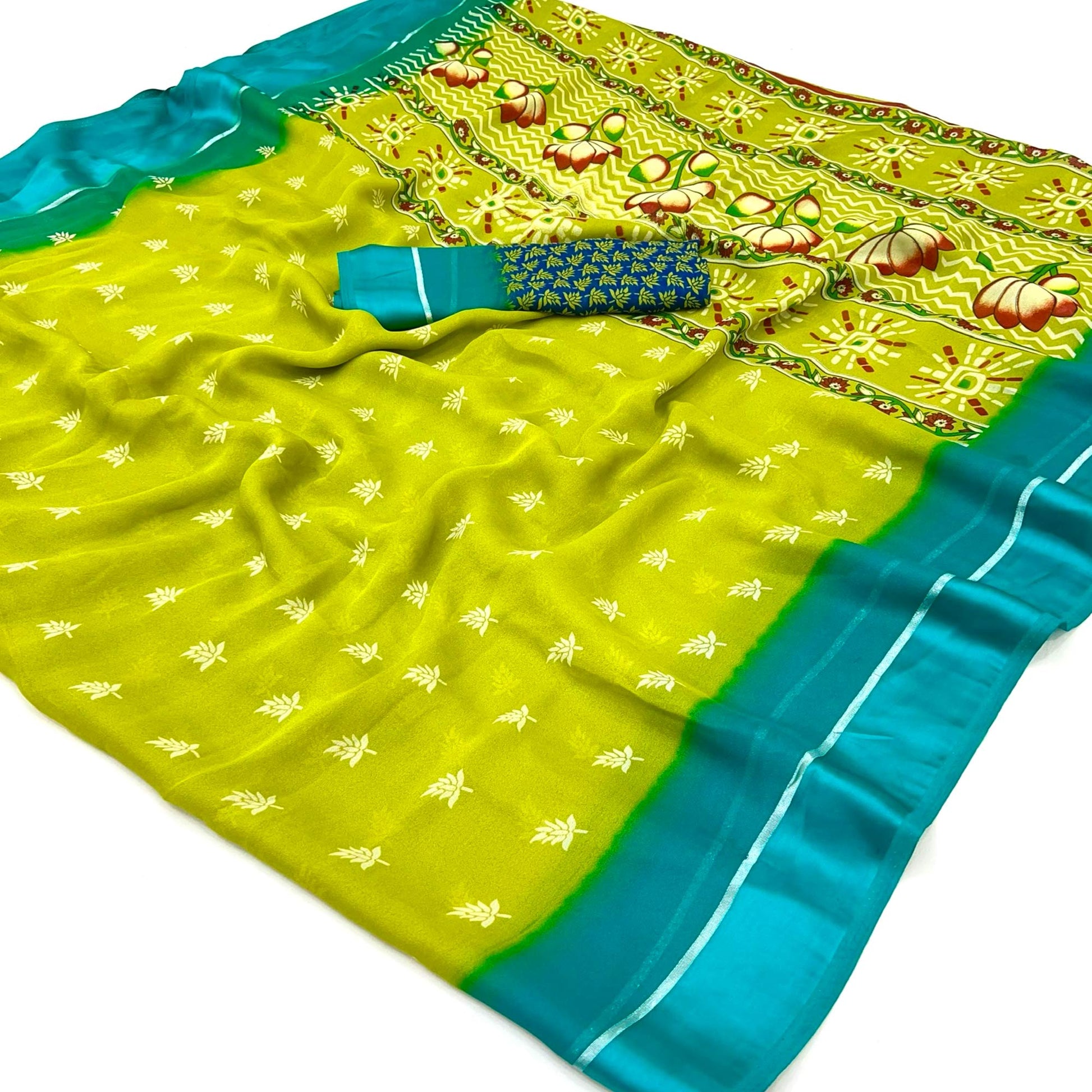 green-floral-printed-georgette-saree-with-zari-border-3