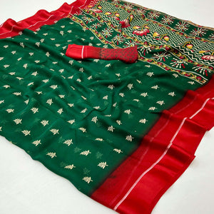 green-floral-printed-georgette-saree-with-zari-border