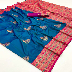 Blue Woven Pure Silk Saree