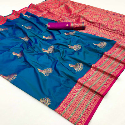 Blue Woven Pure Silk Saree