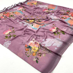 Mauve Floral Digital Printed Georgette Saree