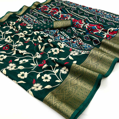 green-floral-printed-georgette-saree-with-woven-border-43