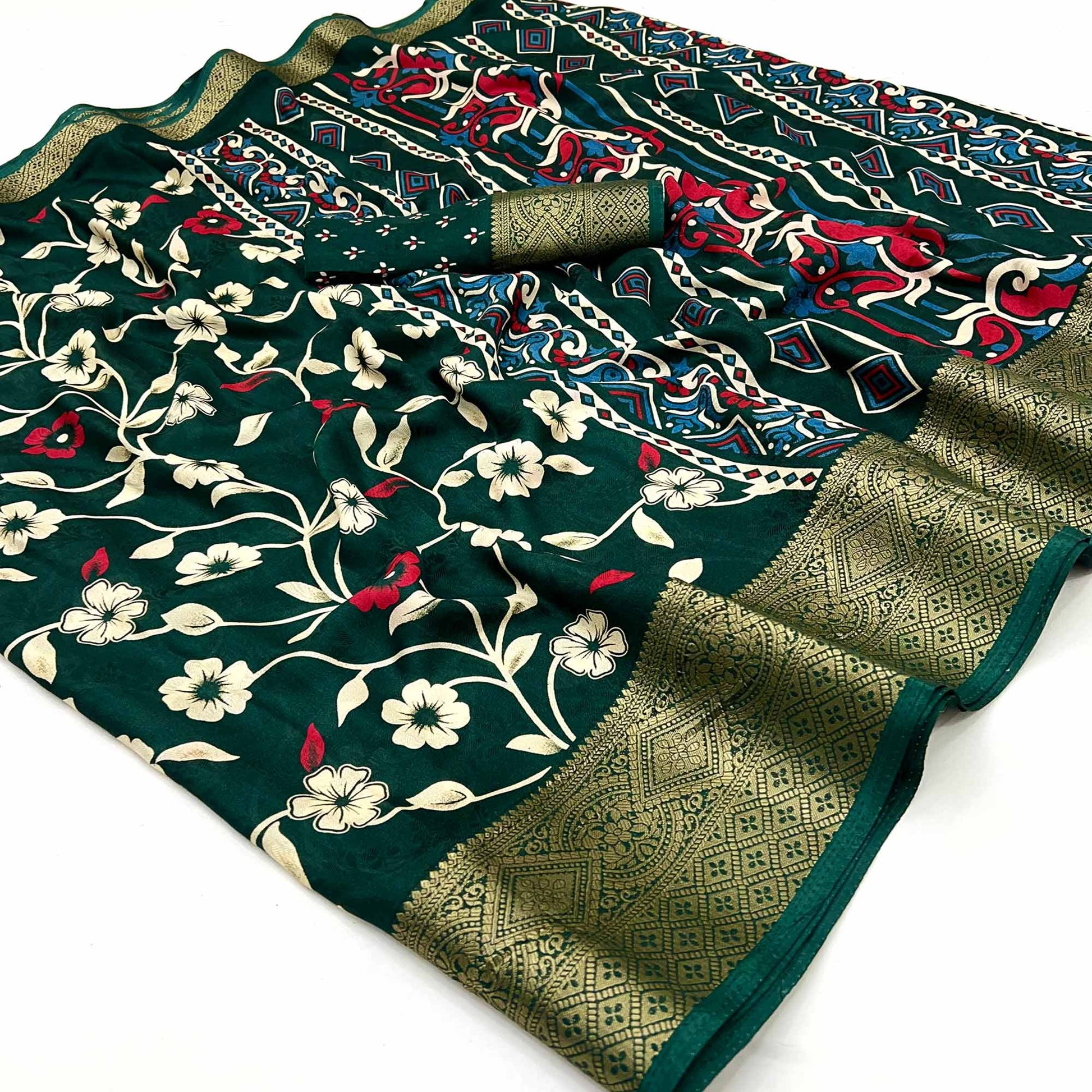 green-floral-printed-georgette-saree-with-woven-border-43