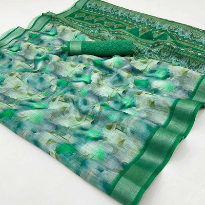 green-digital-printed-linen-saree-with-woven-border-33