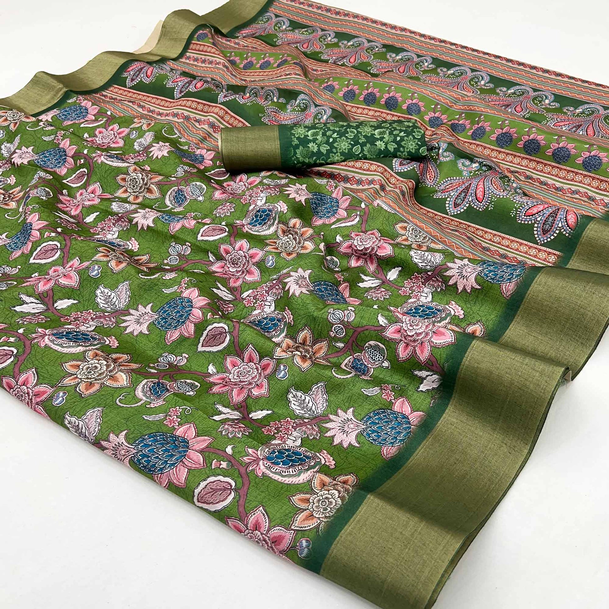 green-floral-printed-cotton-silk-saree-with-woven-border-34