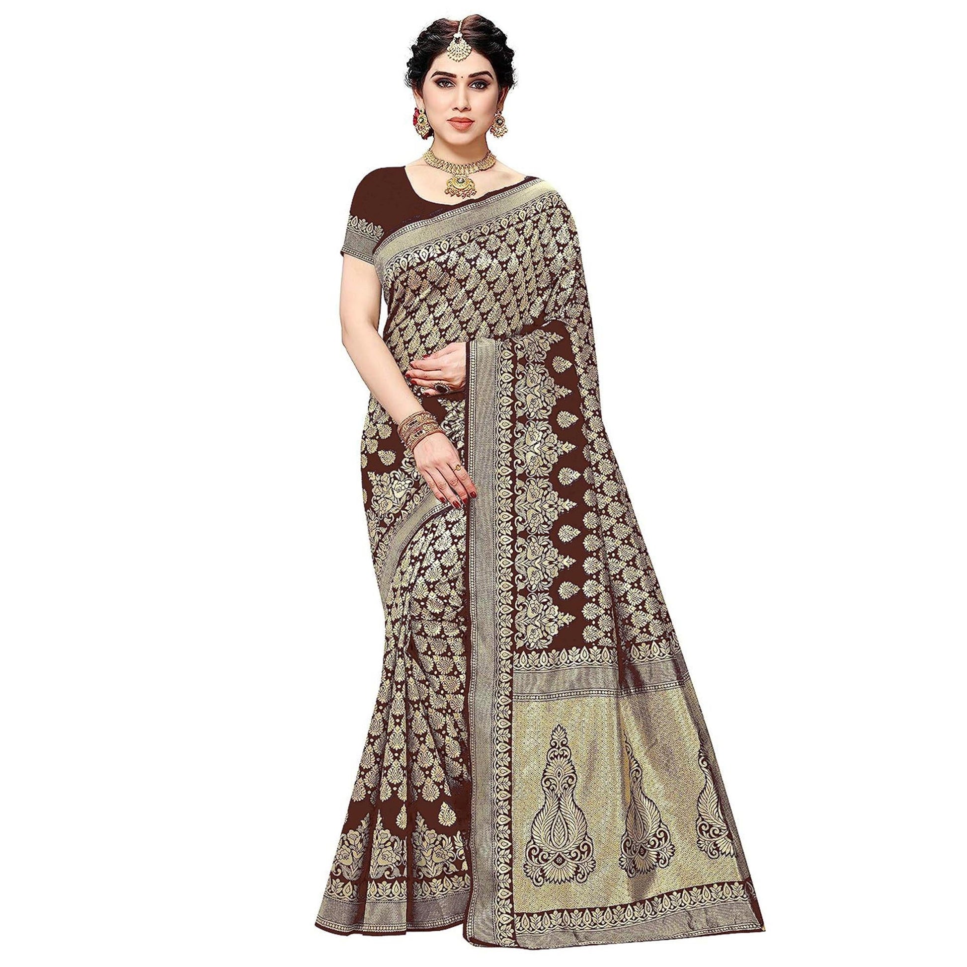 Brown Woven Art Silk Saree