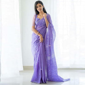 Lavender Floral Woven Banarasi Silk Saree
