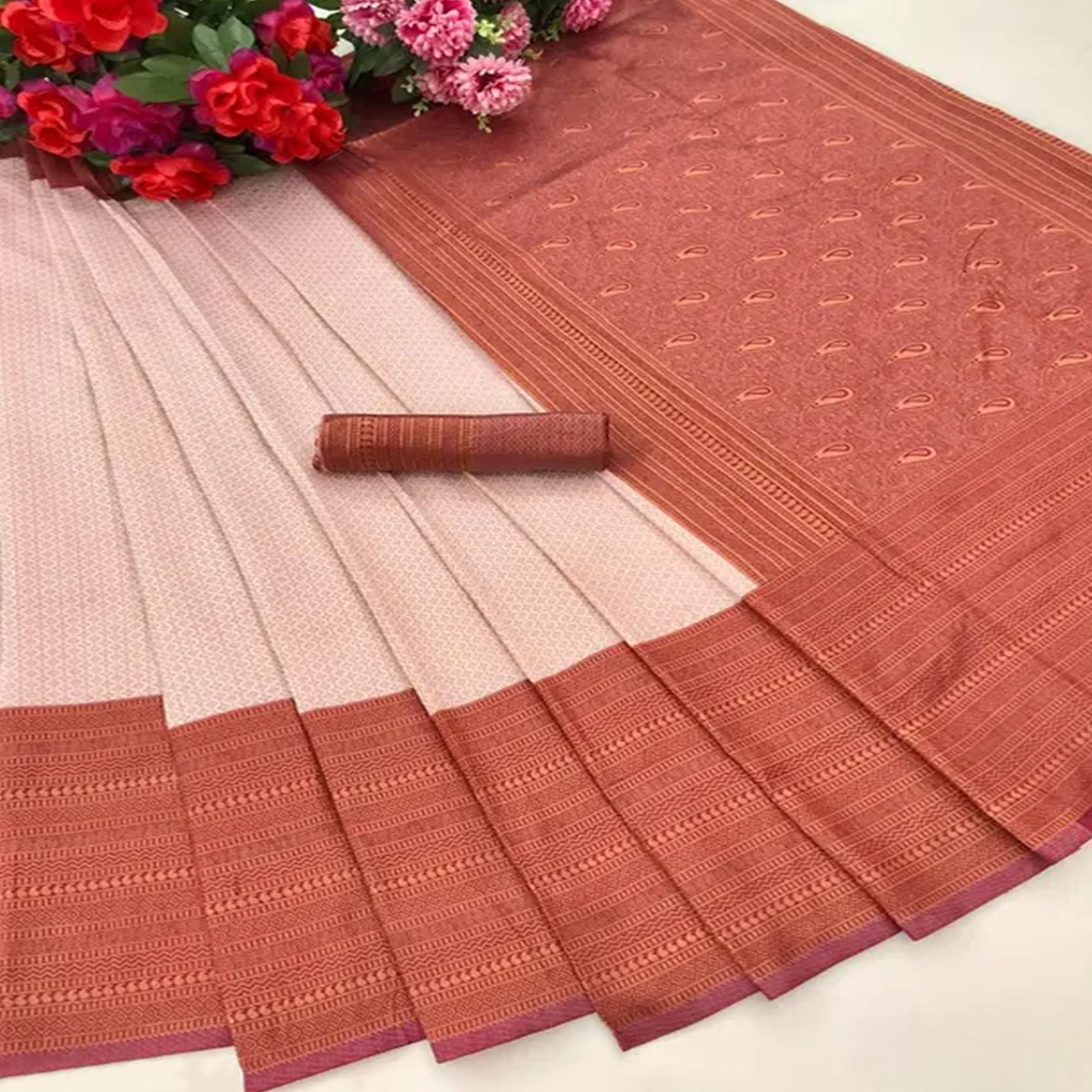 Chikoo Woven Banarasi Silk Saree