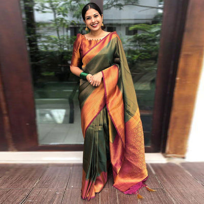 Dark Green Woven Banarasi Silk Saree