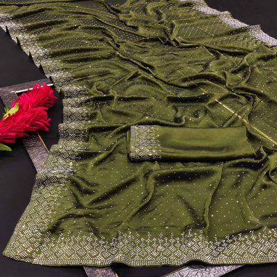 Mehendi Green Swarovski Work Satin Saree
