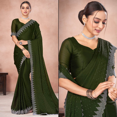 Mehendi Green Swarovski Work Satin Saree