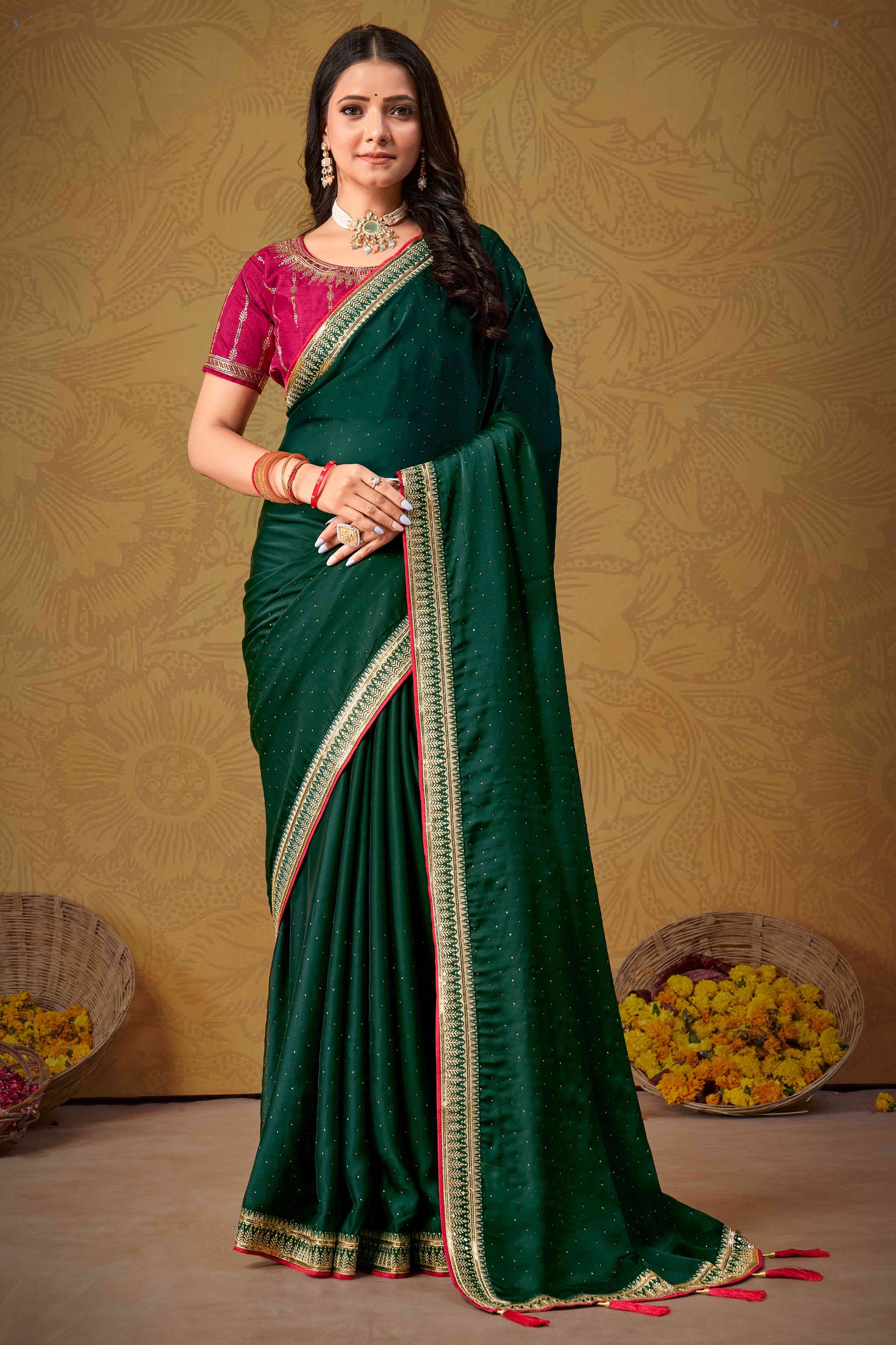 green-swarovski-work-satin-saree-with-designer-border