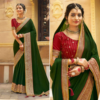 green-solid-with-embroidered-border-vichitra-silk-saree