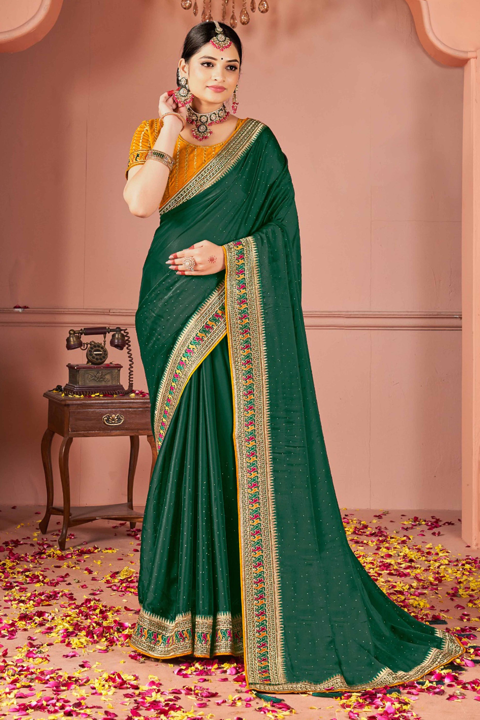 green-swarovski-work-satin-rangoli-saree-with-embroidered-border