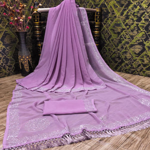 Lavender Swarovski Work Georgette Saree With Tassels