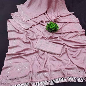 Lilac Purple Mirror With Swarovski Work Chinon Saree With Tassels