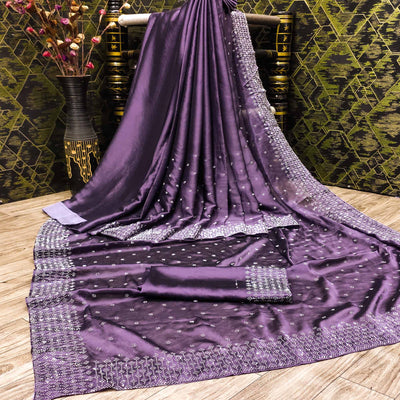 Lavender Floral Swarovski Work Georgette Saree