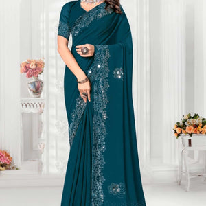 Morpich Floral Swarovski With Mirror Work Georgette Saree