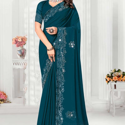 Morpich Floral Swarovski With Mirror Work Georgette Saree