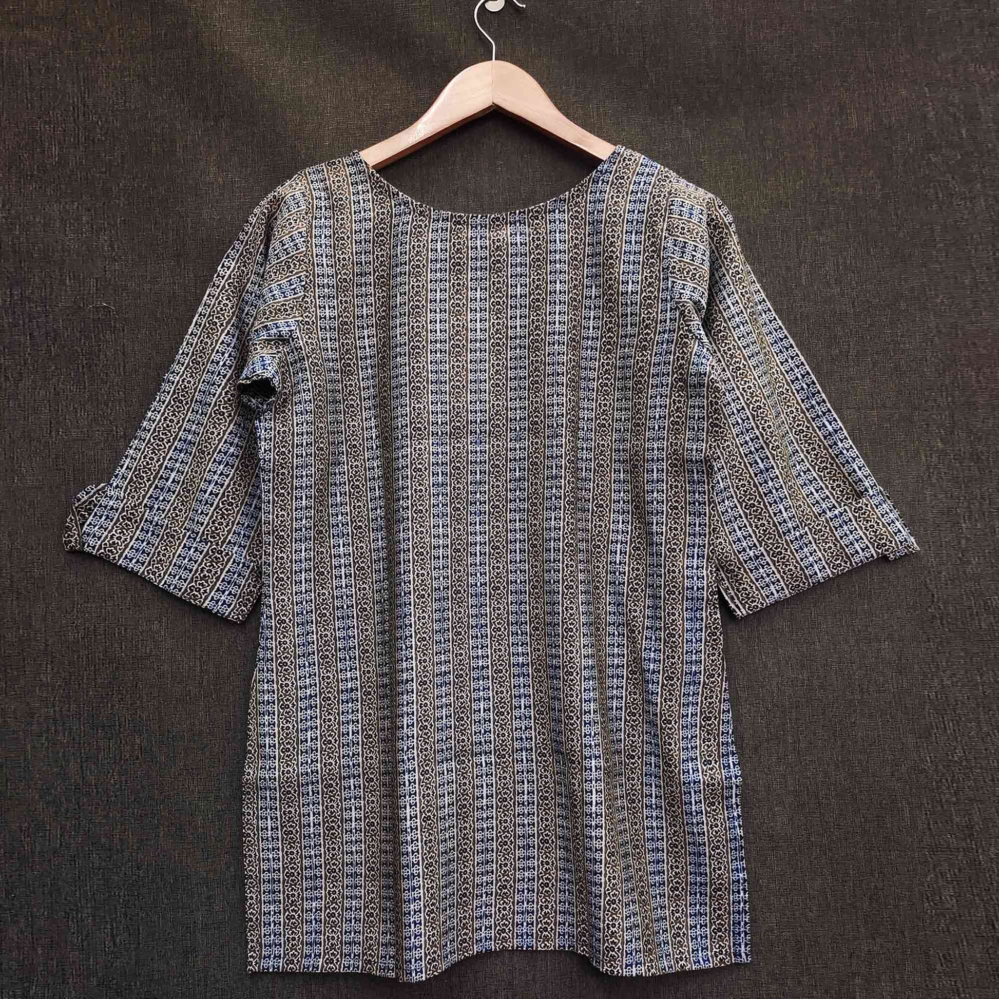 Blue Striped Printed Chanderi Top