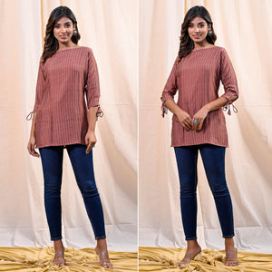 Brown Printed Chanderi Top