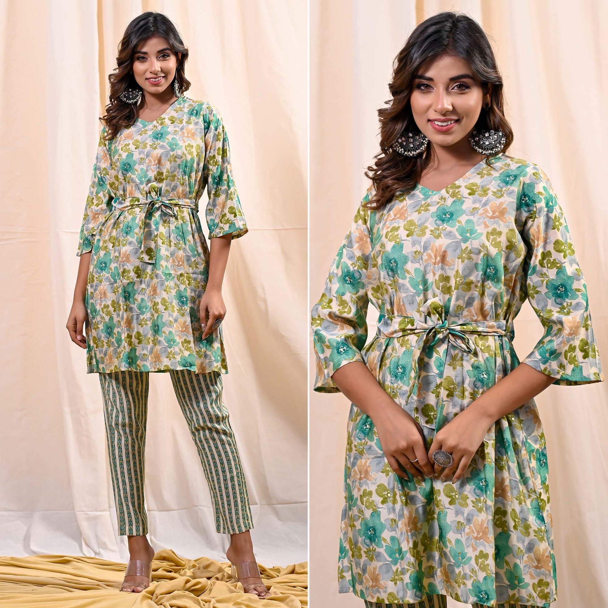 green-floral-foil-printed-chanderi-top-bottom-set-with-belt