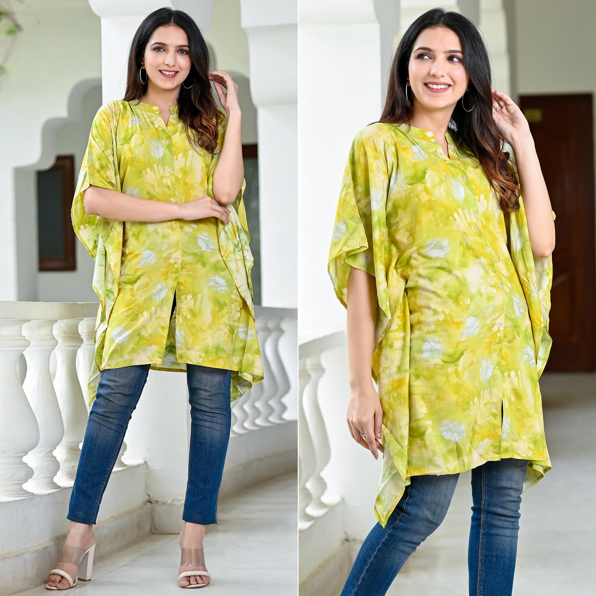 green-floral-foil-printed-rayon-kaftan