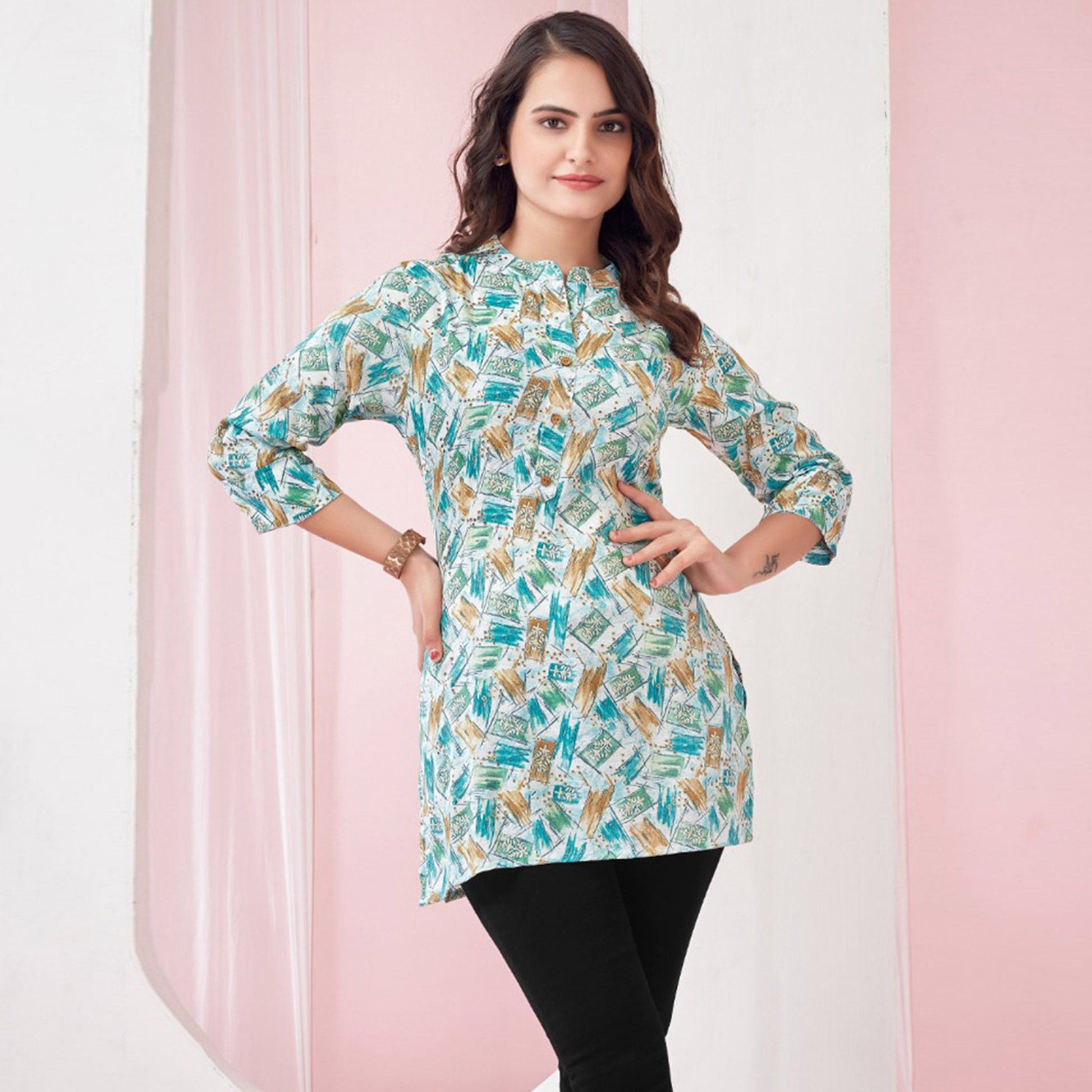 green-foil-printed-rayon-top