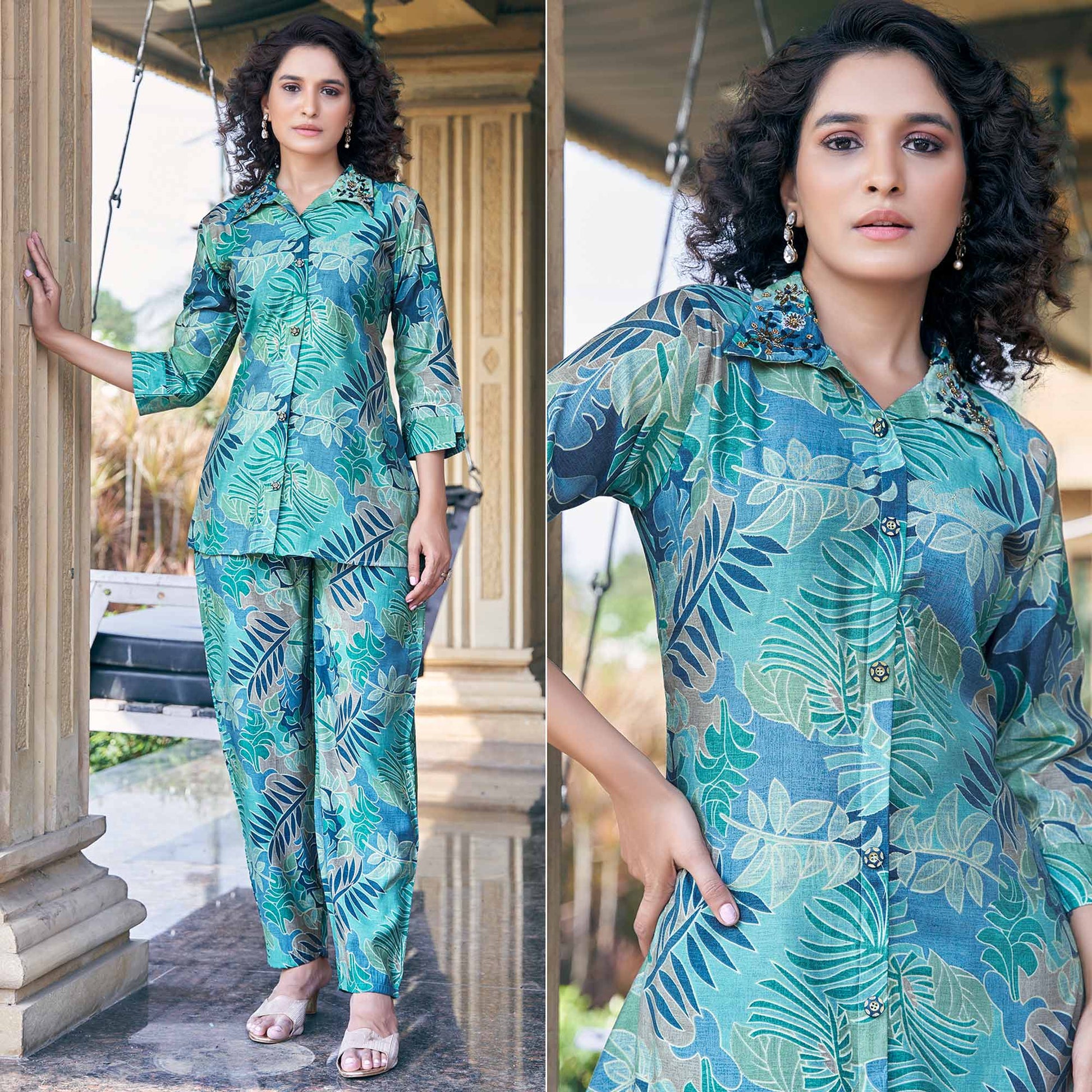 green-foil-printed-chanderi-silk-co-ord-set