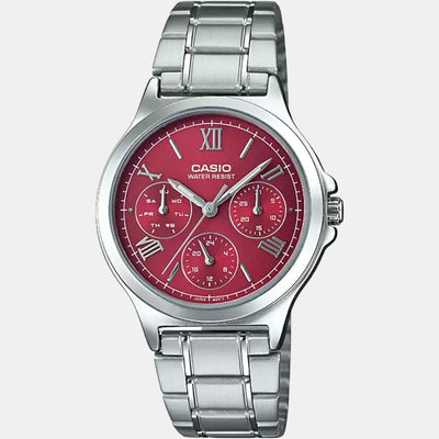 Enticer Women Quartz Red Dial Chronograph Stainless Steel Watch A1696