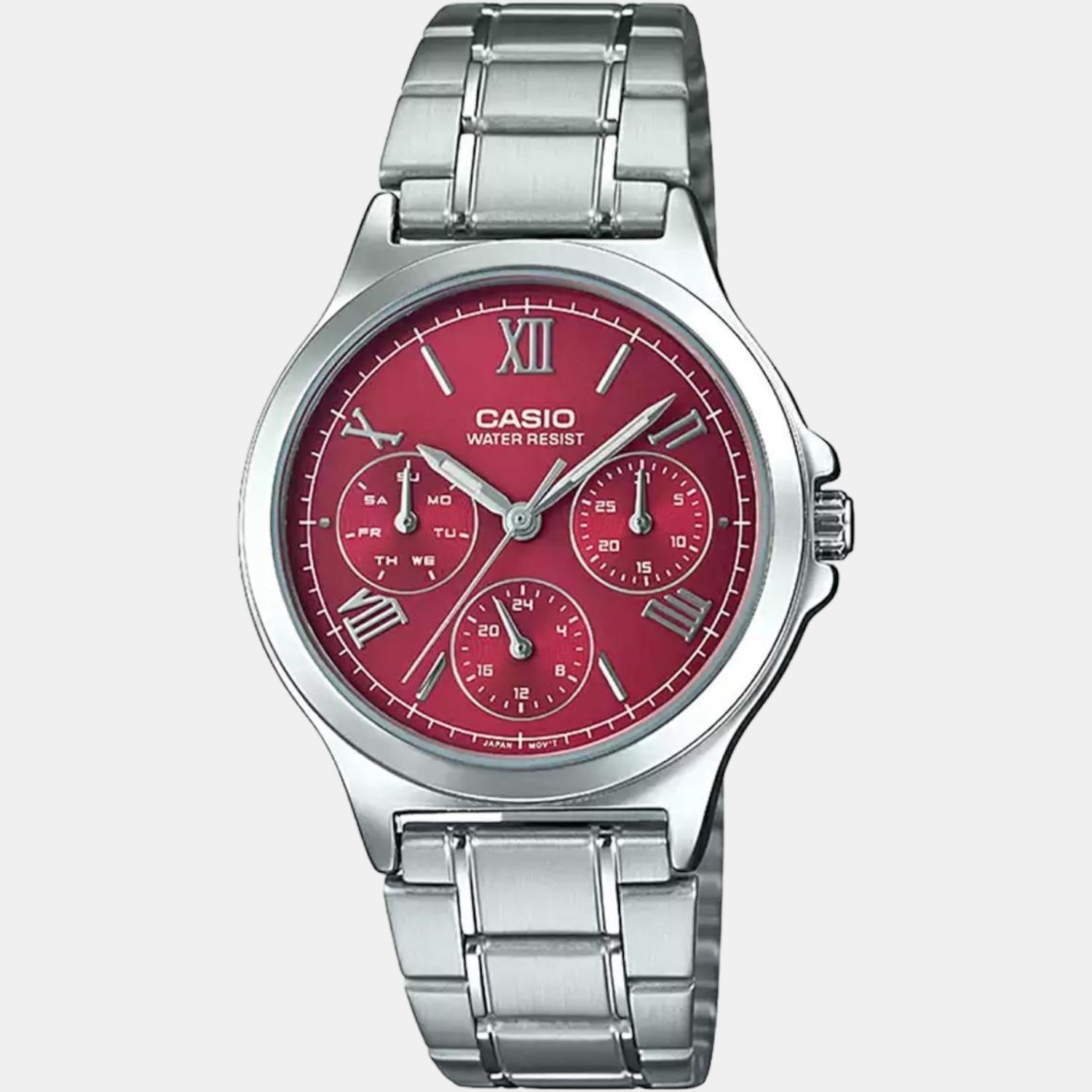 Enticer Women Quartz Red Dial Chronograph Stainless Steel Watch A1696