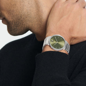Bold Men Quartz Green Dial Analog Stainless Steel Watch 3601074