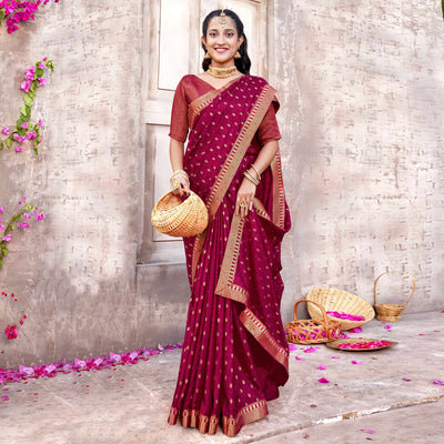Magenta Floral Foil Printed Vichitra Silk Saree