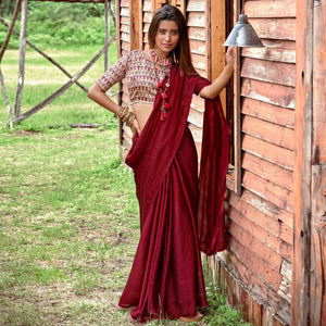 Maroon Swarovski Work Solid Chiffon Saree