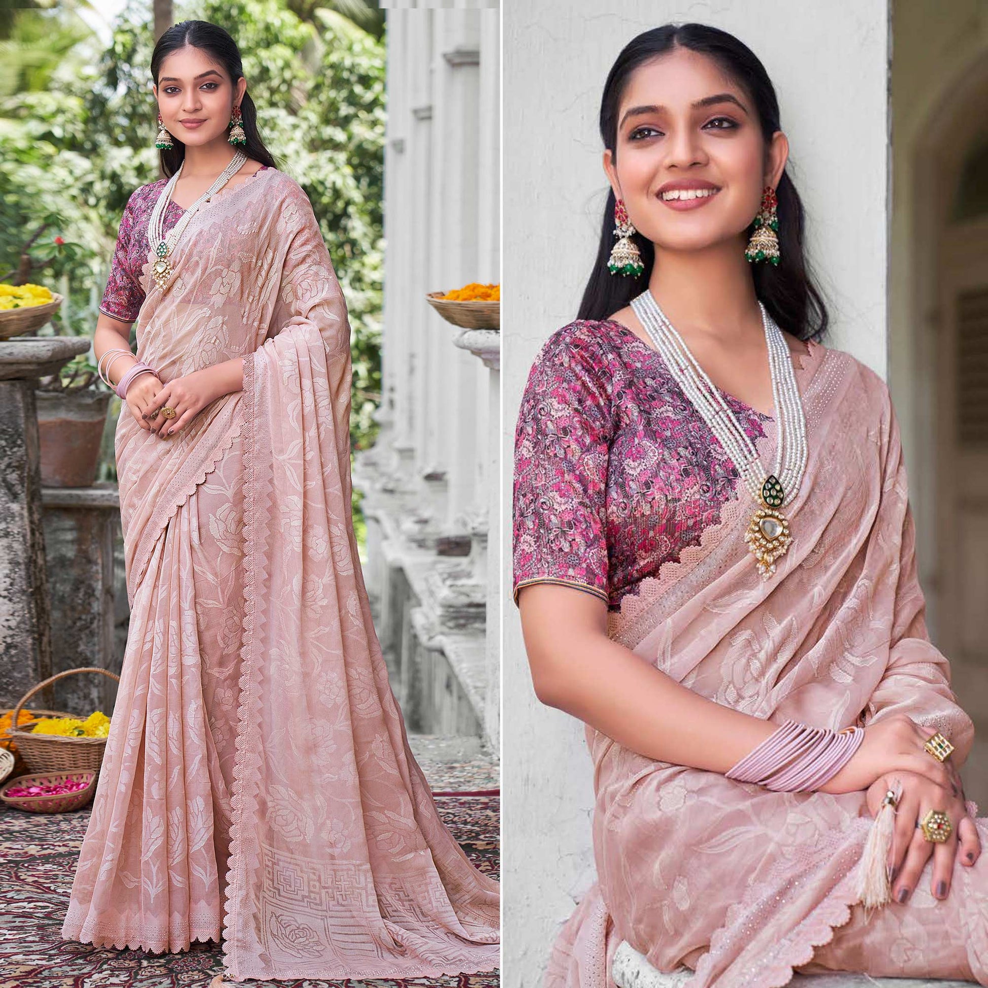 Light Mauve Woven With Swarovski Work Brasso Saree
