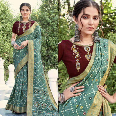 green-bandhani-printed-dola-silk-saree