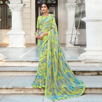green-geometric-printed-georgette-saree-with-lace-border