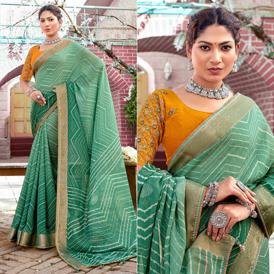 green-leheriya-printed-georgette-saree-with-jacquard-border