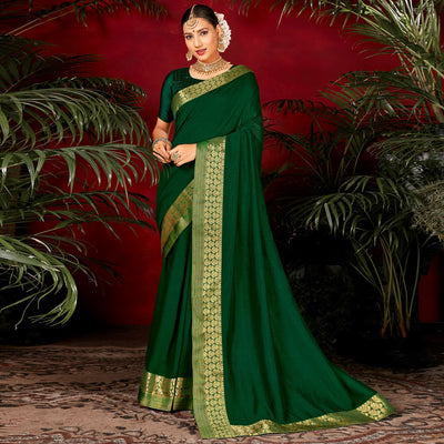 green-solid-vichitra-silk-saree-with-woven-border