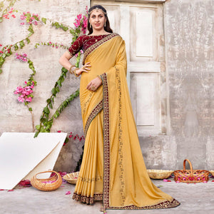 Chikoo Embroidered Chinon Saree With Swarovski Work