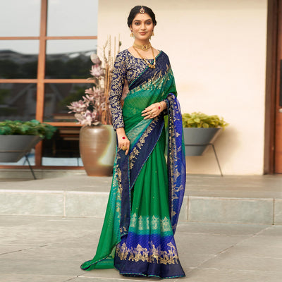 green-blue-foil-printed-chiffon-saree