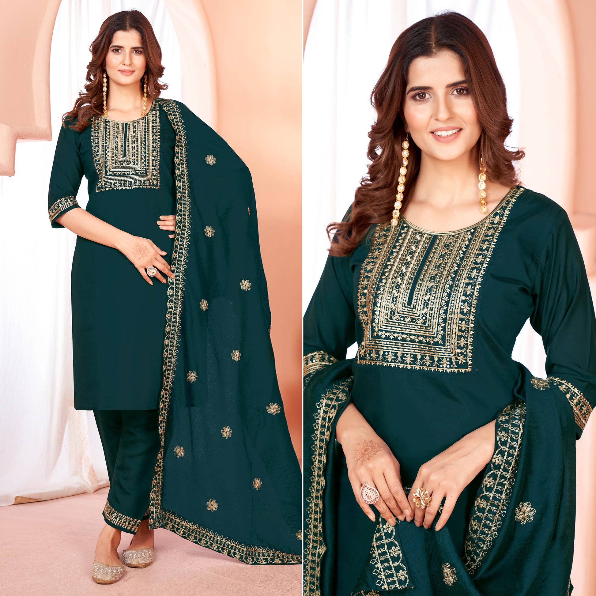 Blue Sequins Embroidered Viscose Salwar Suit