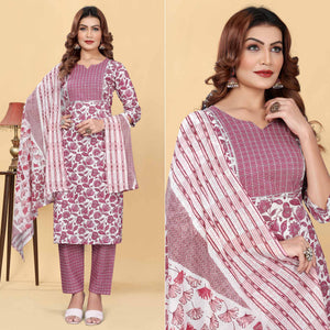 Light Wine Floral Printed Cotton Blend Salwar Suit